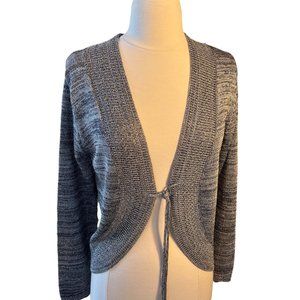 Chicos Long Sleeve Open Cardigan Sweater Gray Silver Metallic Size 1 NWT